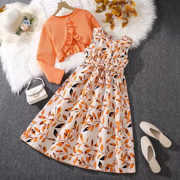 Robe sans manches et boléro orange vif