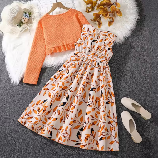 Robe sans manches et boléro orange vif – Image 2